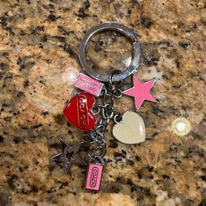 Vintage COACH Red Pave Heart Stars Swarovski Crystal Multi Charm Keychain Fob